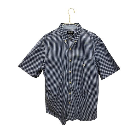 Chaps Ralph Lauren Mens Shirt Size L Blue Check Short Sleeve Button Down Pocket - Picture 3 of 5